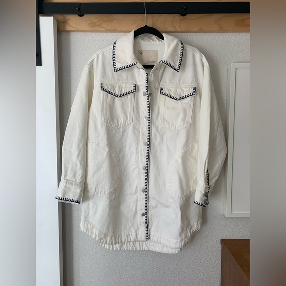 NWT Anthropologie Tillie Relaxed Denim Whipstitch Shacket COTTAGECORE, Size XS - Picture 7 of 8